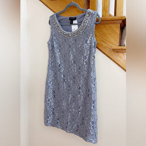Women’s Formal Dress Size 8, 10, 14 Silver Gray R&M RICHARDS Lace Glitter Pearl